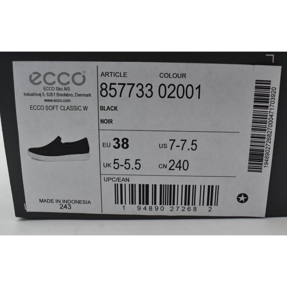 ECCO EU 38 US 7-7.5 Soft Classic Black Leather Slip On Sneakers Shoes - Picture 11 of 11